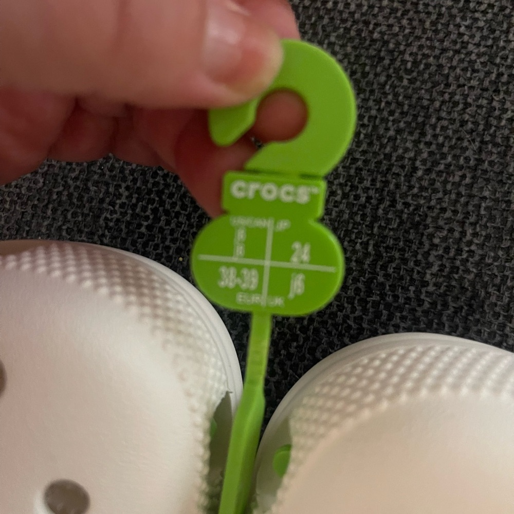 CROCS Classic White Clogs with Green Logo